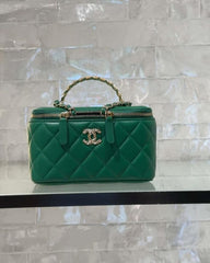 Green Chanel vanity medium clutch with chain