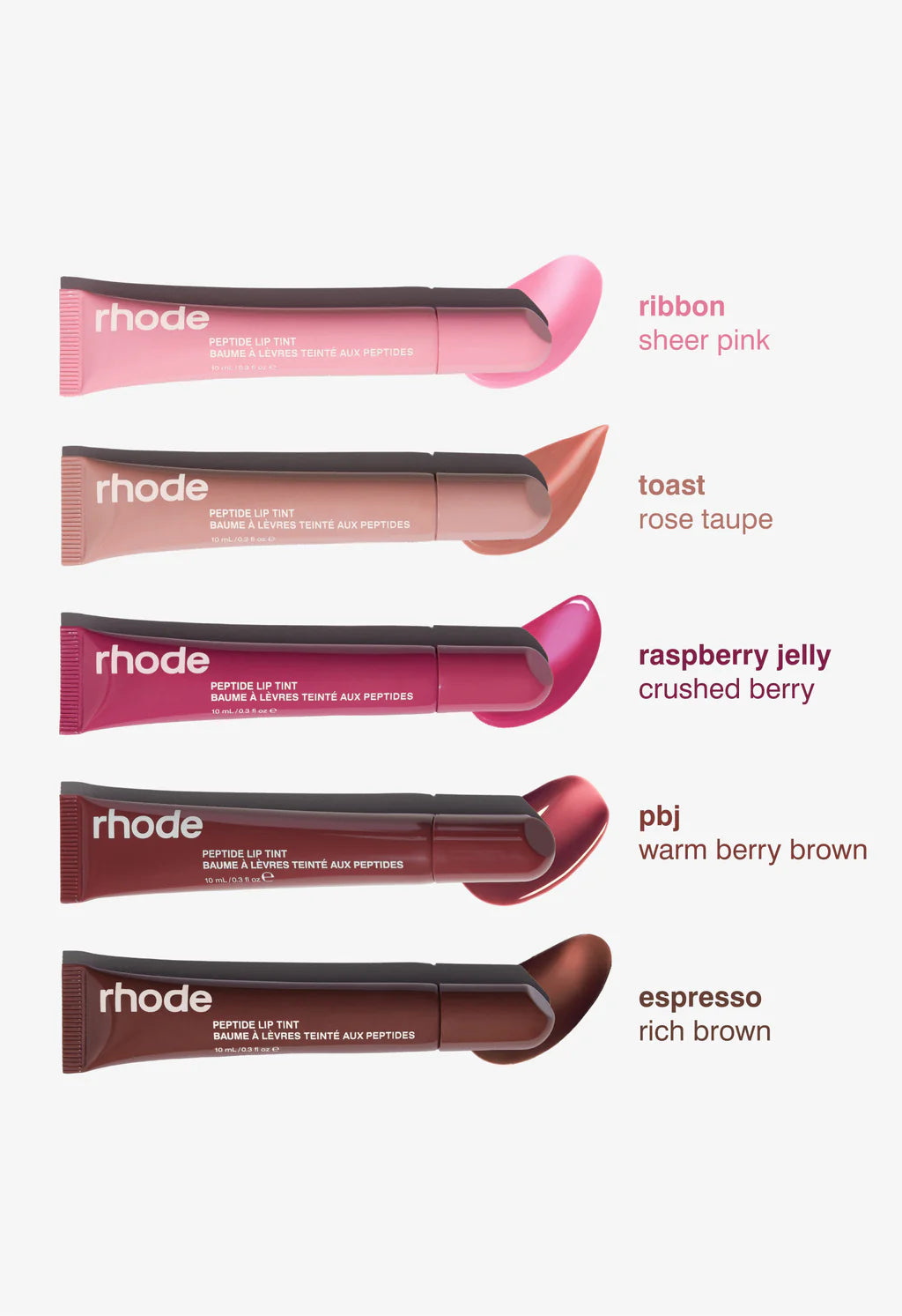 the peptide lip tints ALL FOUR SHADES TOGETHER