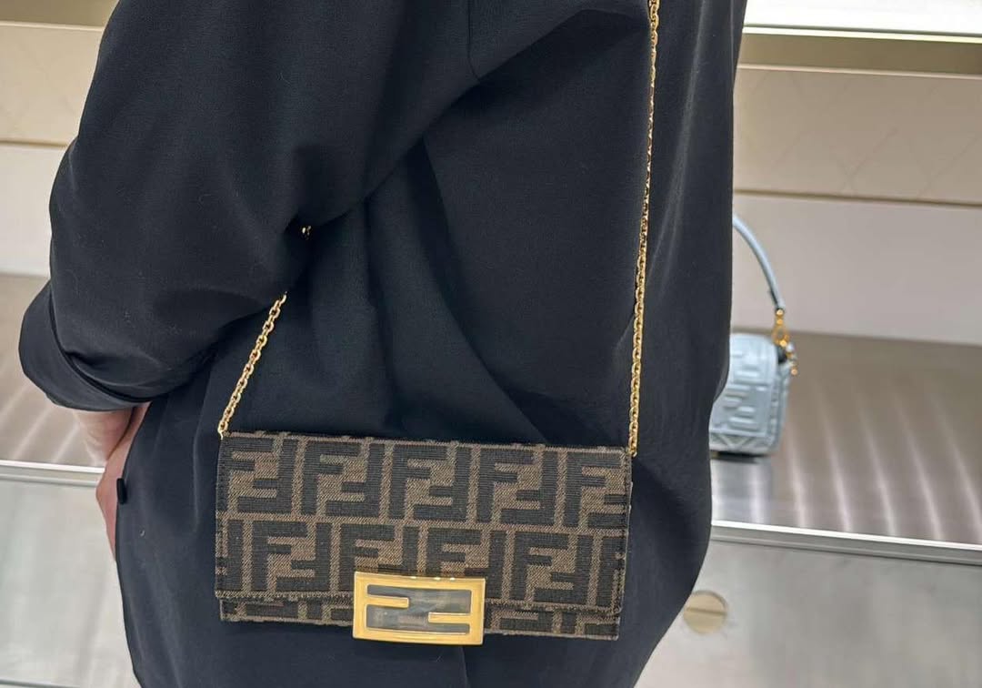 Continental with chain brown fabric wallet