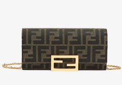 Continental with chain brown fabric wallet
