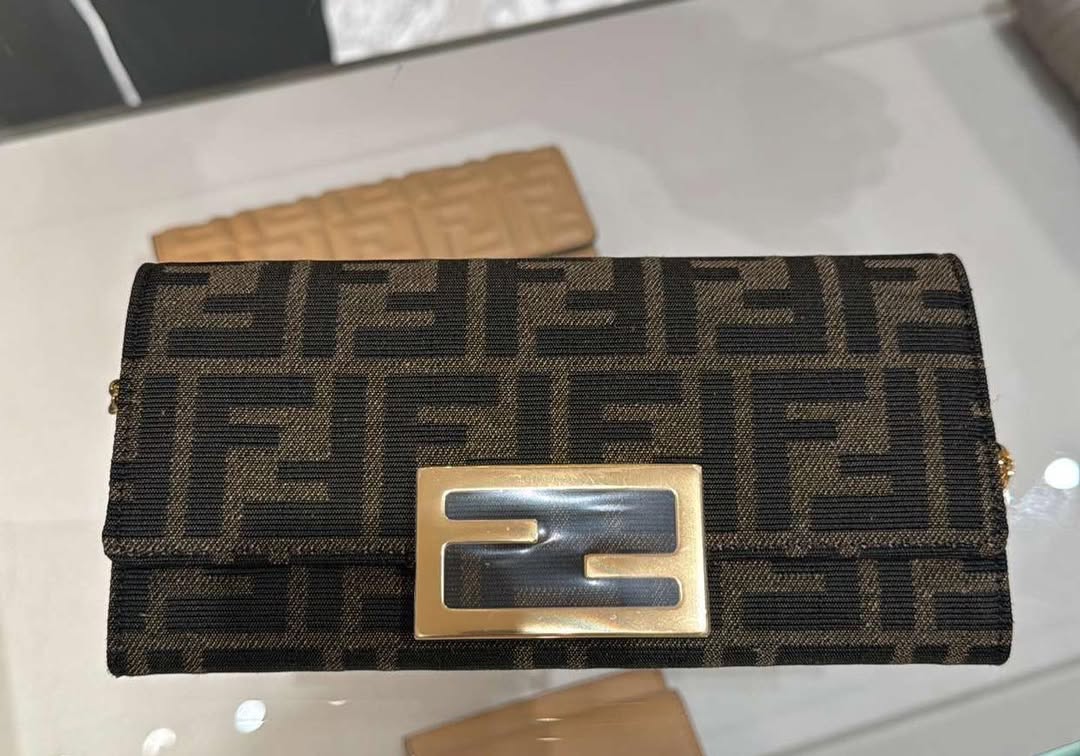 Continental with chain brown fabric wallet